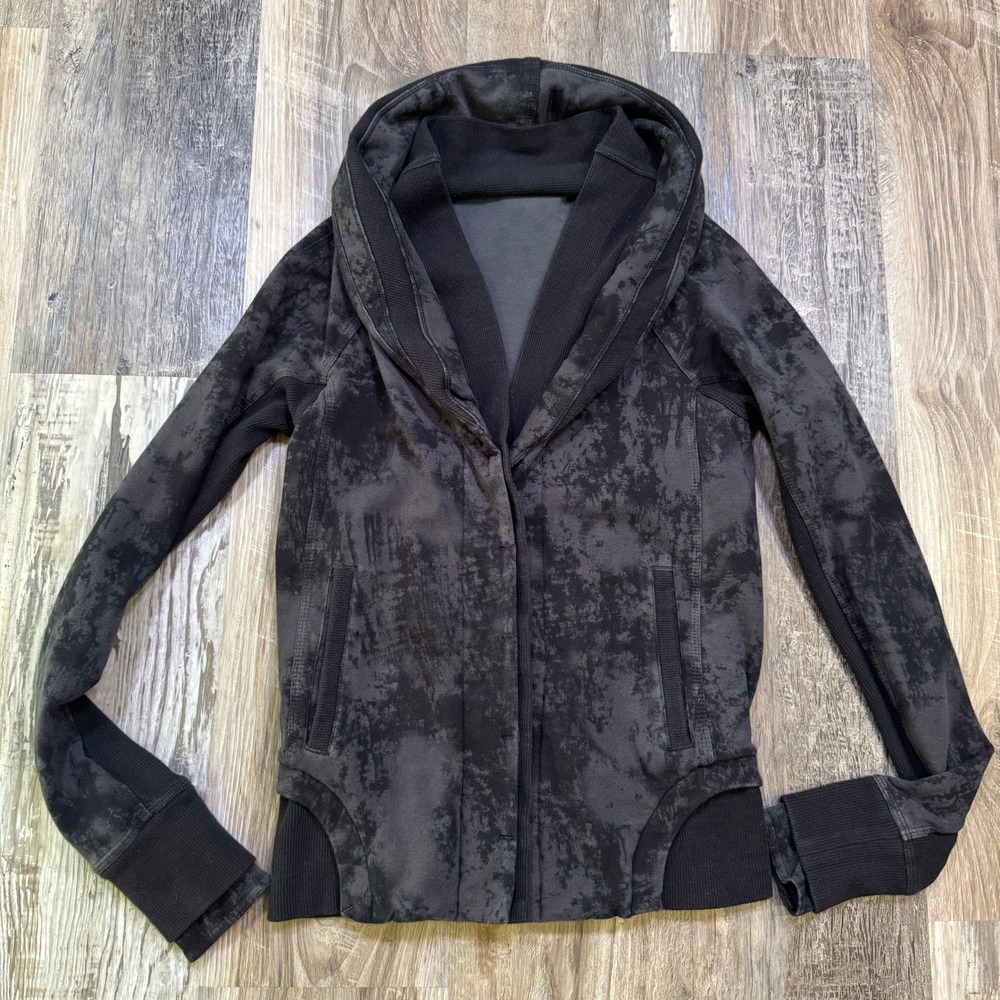 Lululemon To Class Jacket‎ Women Size 2 Black Deep Coal Sea Bed Button Up Hooded